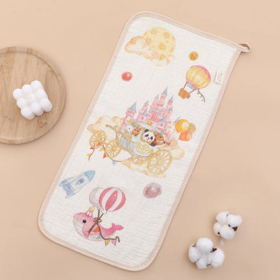 Long Muslin Burp Cloth with Storybook Print, Hot-air balloons