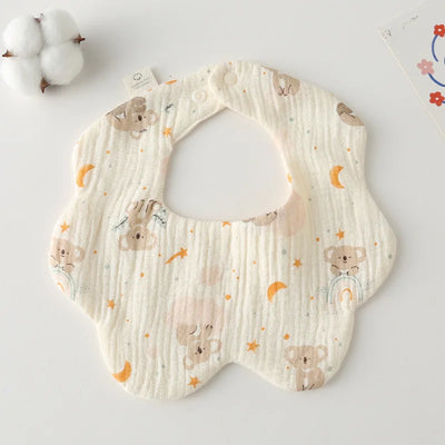Muslin Baby Bib, Petal Shape, Starry raccoon