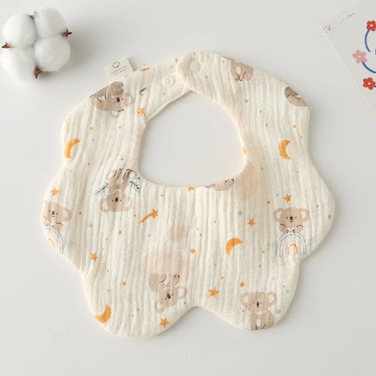 Muslin Baby Bib, Petal Shape, Starry raccoon
