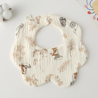 Muslin Baby Bib, Petal Shape, Mushroom rabbit