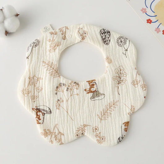 Muslin Baby Bib, Petal Shape, Mushroom rabbit