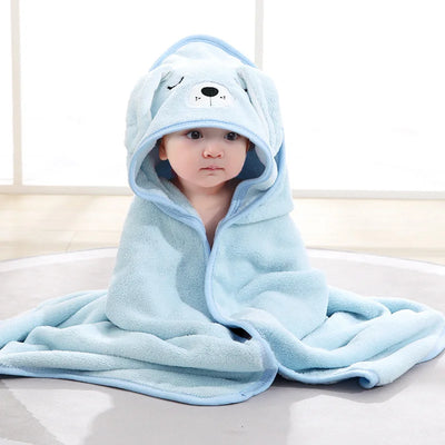 Hooded Baby Towel, Animal Design, blue dog