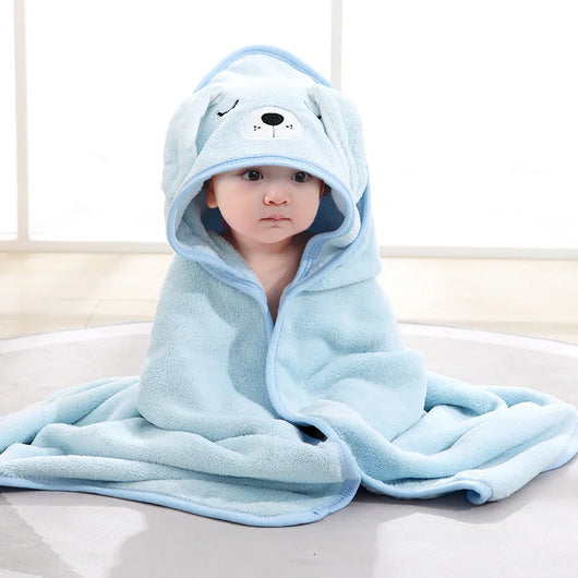 Hooded Baby Towel, Animal Design, blue dog