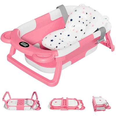Collapsible Baby Bathtub with Thermometer, Pink