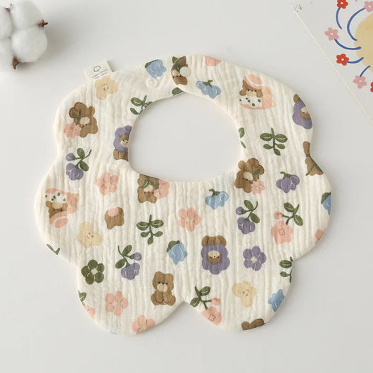 Muslin Baby Bib, Petal Shape, Flower bear