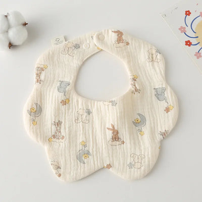 Muslin Baby Bib, Petal Shape, Starry animal