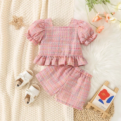 Baby Girl Plaid Top and Shorts Set, product photo 1