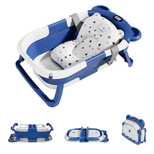 Collapsible Baby Bathtub with Thermometer, Blue