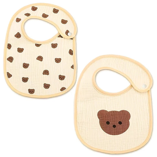 Cotton Gauze Baby Bibs, 2 Pack, Bear faces