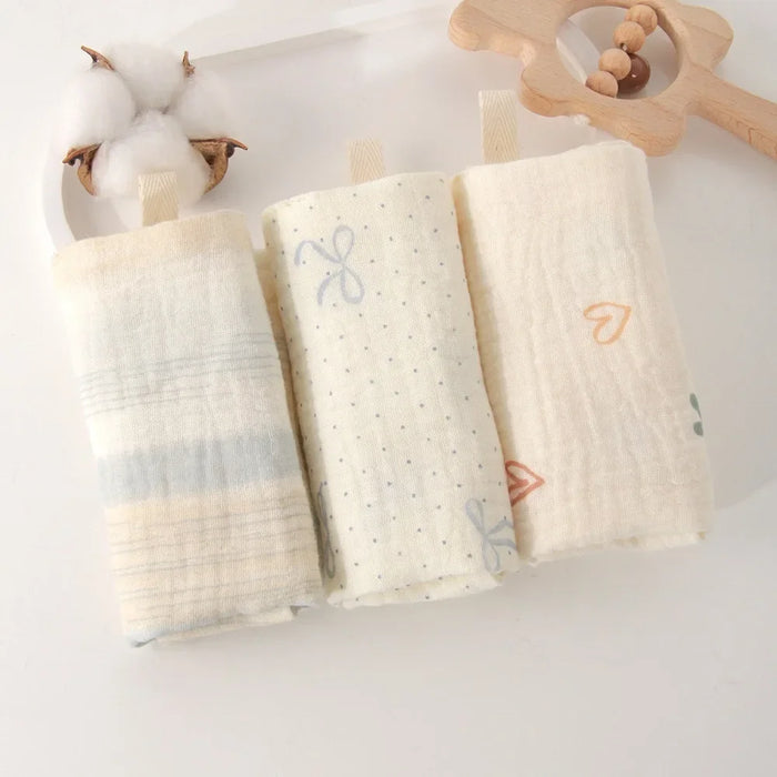 Muslin Baby Washcloths, 6-Layer Cotton, 3 or 5 Pack, 3-pack, cream stripes