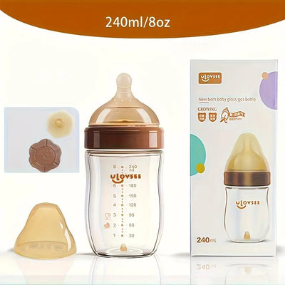 Glass Baby Bottles, Wide Neck, 4, 5.4 or 8 oz, Brown, 8 oz (240 ml)