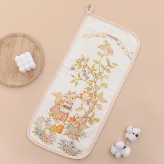 Long Muslin Burp Cloth with Storybook Print, Garden
