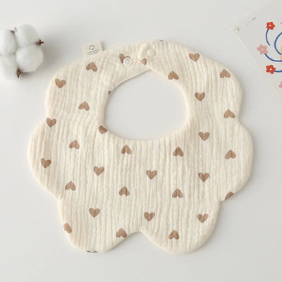 Muslin Baby Bib, Petal Shape, Love