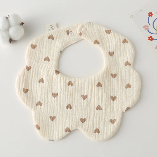 Muslin Baby Bib, Petal Shape, Love