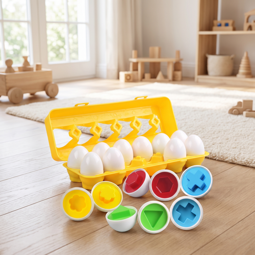 Color & Shape Matching Eggs Toy, 12 Pieces