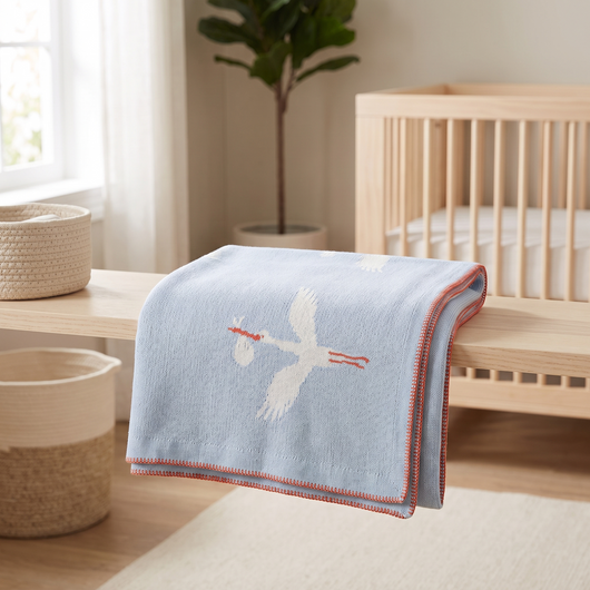Cotton Knit Baby Blanket, 35 × 28 in