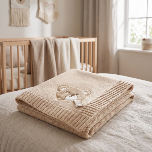 Knit Teddy Bear Baby Blanket