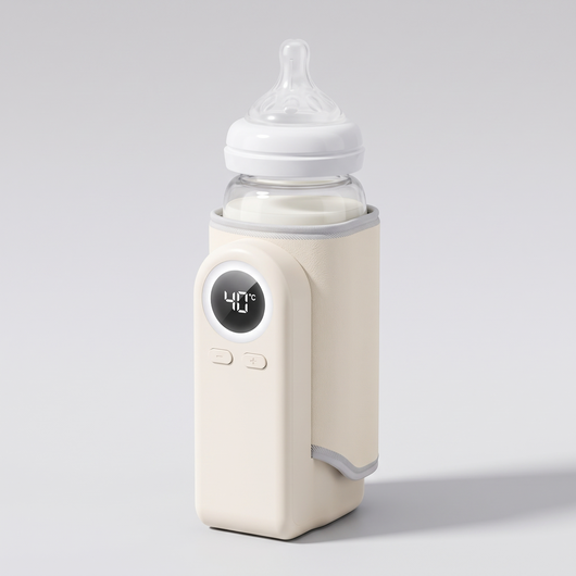 Portable bottle warmer, White, with a baby bottle