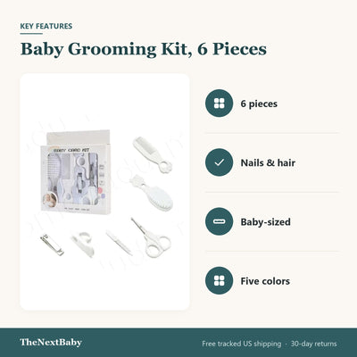 Key features of the Baby Grooming Kit, 6 Pieces: 6 pieces, nails & hair, baby-sized, five colors