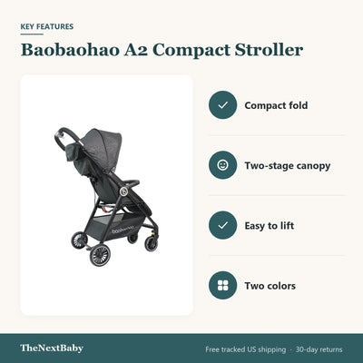 Key features of the Baobaohao A2 Compact Stroller, Foldable: compact fold, two-stage canopy, easy to lift, two colors