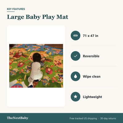 Key features of the Large Baby Play Mat, Reversible, 71 x 47 in: 71 x 47 in, reversible, wipe clean, lightweight