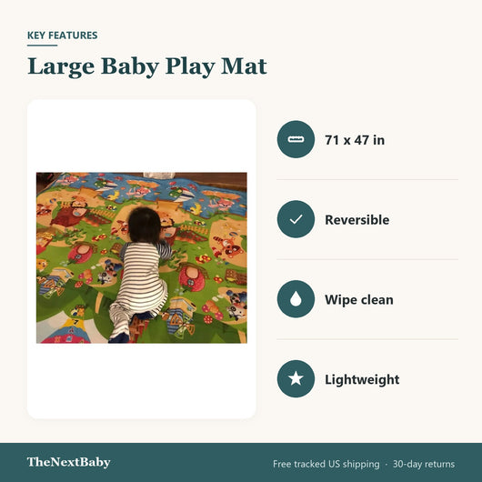 Key features of the Large Baby Play Mat, Reversible, 71 x 47 in: 71 x 47 in, reversible, wipe clean, lightweight