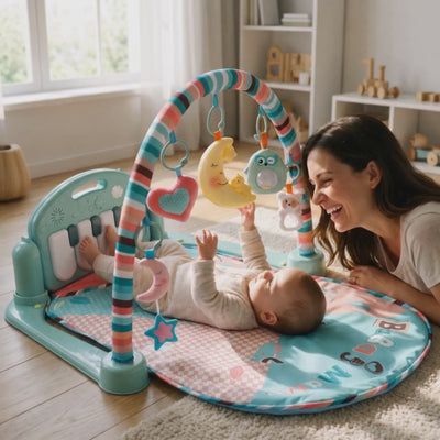 Baby playing on the play gym
